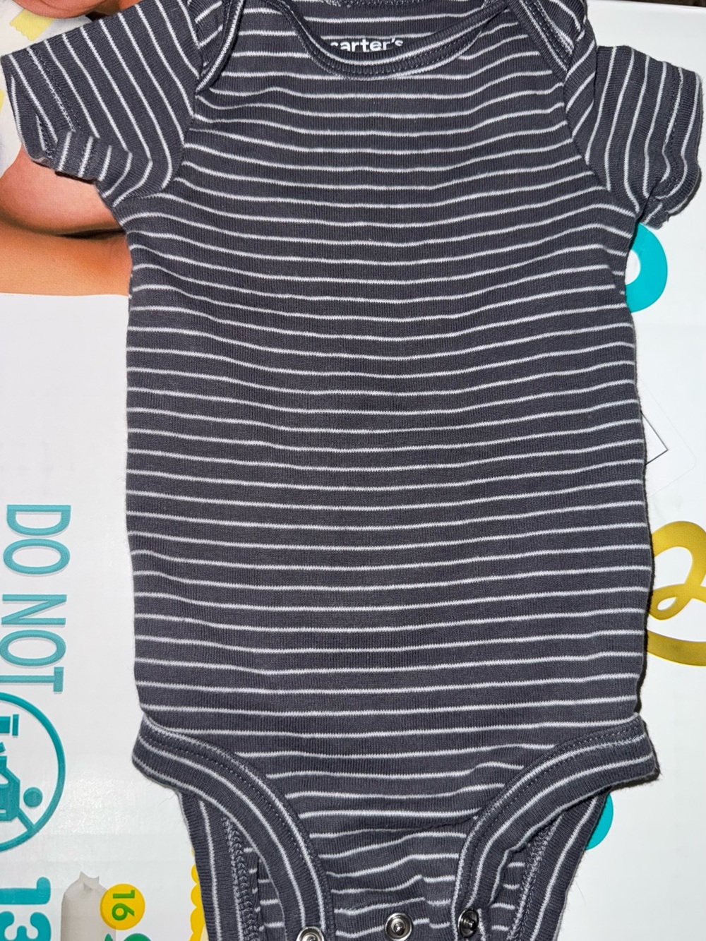 Carter's Navy Gray & White Stripe Short-Sleeve Baby One-Piece